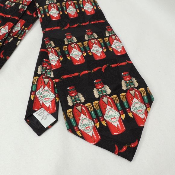 Tabasco Sauce Christmas Nutcracker Tie 100% Silk Adult Black Made in USA - Picture 2 of 2